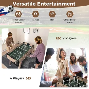 137cm Foosball Table Arcade Soccer Game Table with 2 Balls and 26 Players-Natural