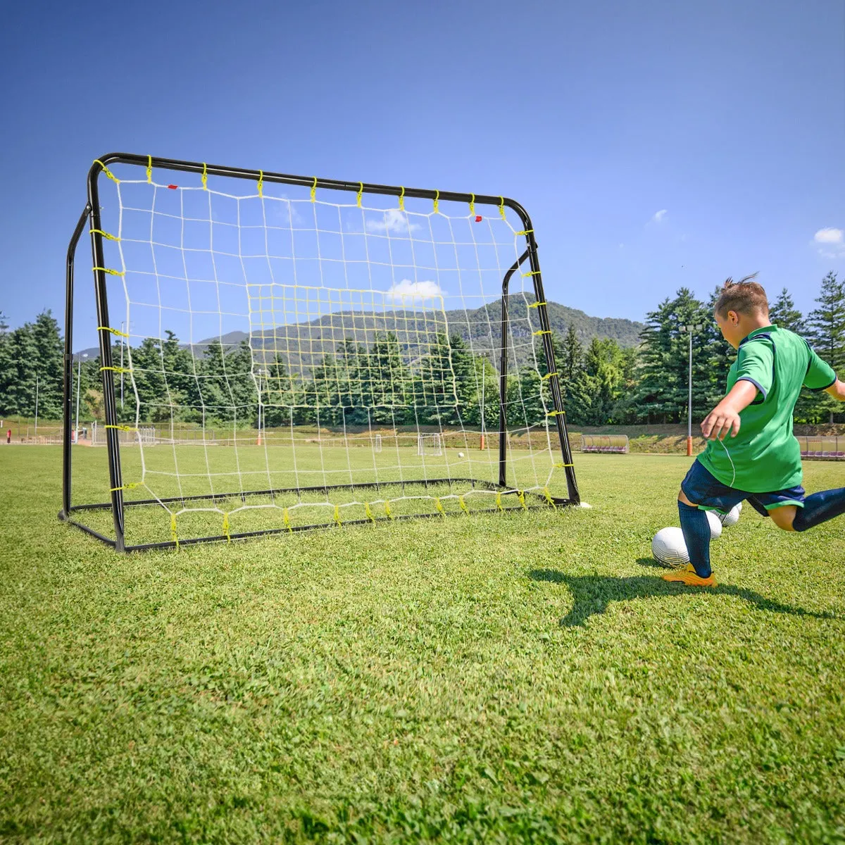 2-in-1 Kids Soccer Rebounder and Soccer Goal for Kids Aged 6  Years Old-Black