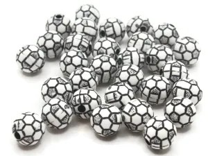 30 10mm Black and White Soccer Ball Round Plastic Sports Beads