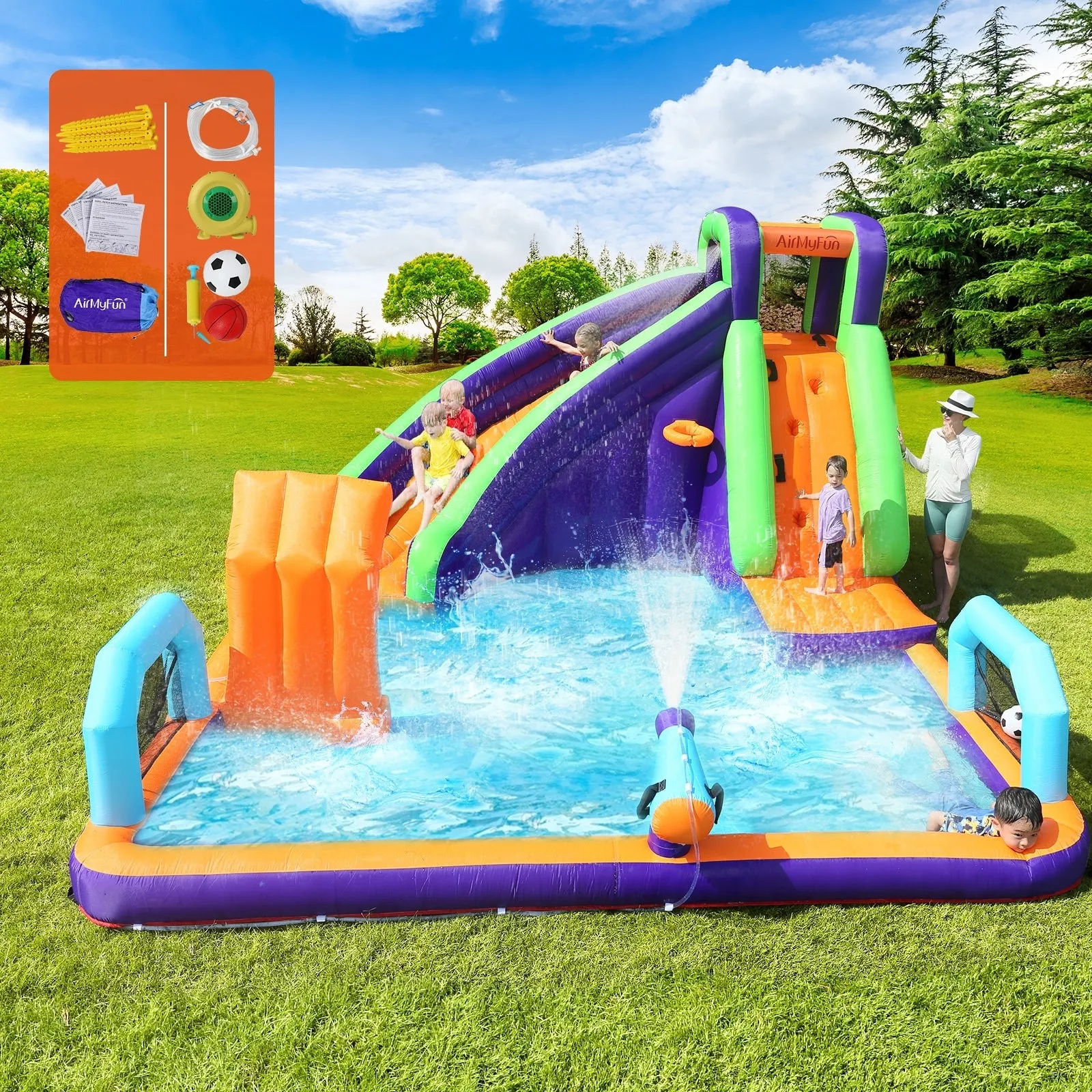 AirMyFun Inflatable Water Slide Kids Bounce House Jumping Castle Play Pool Gift