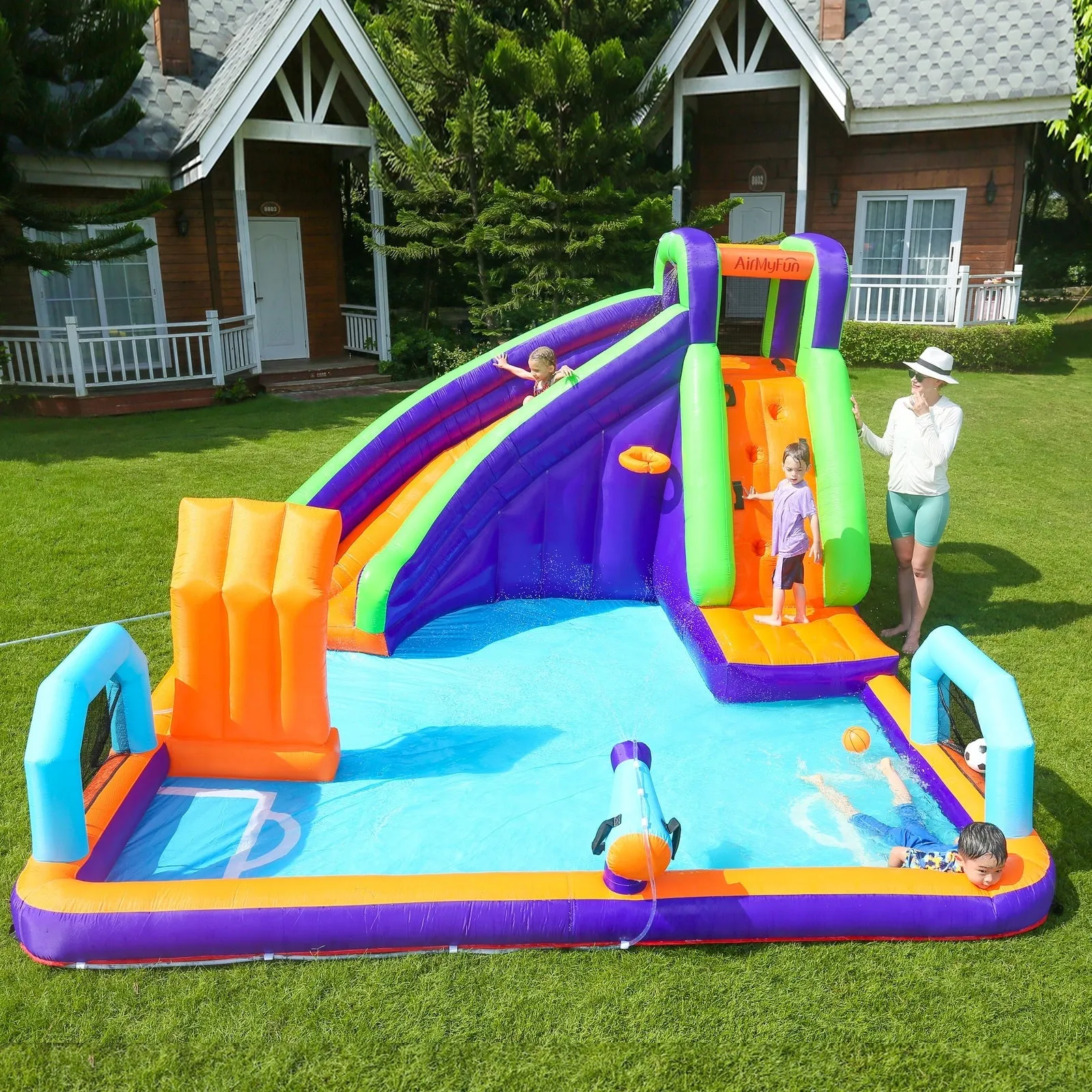 AirMyFun Inflatable Water Slide Kids Bounce House Jumping Castle Play Pool Gift