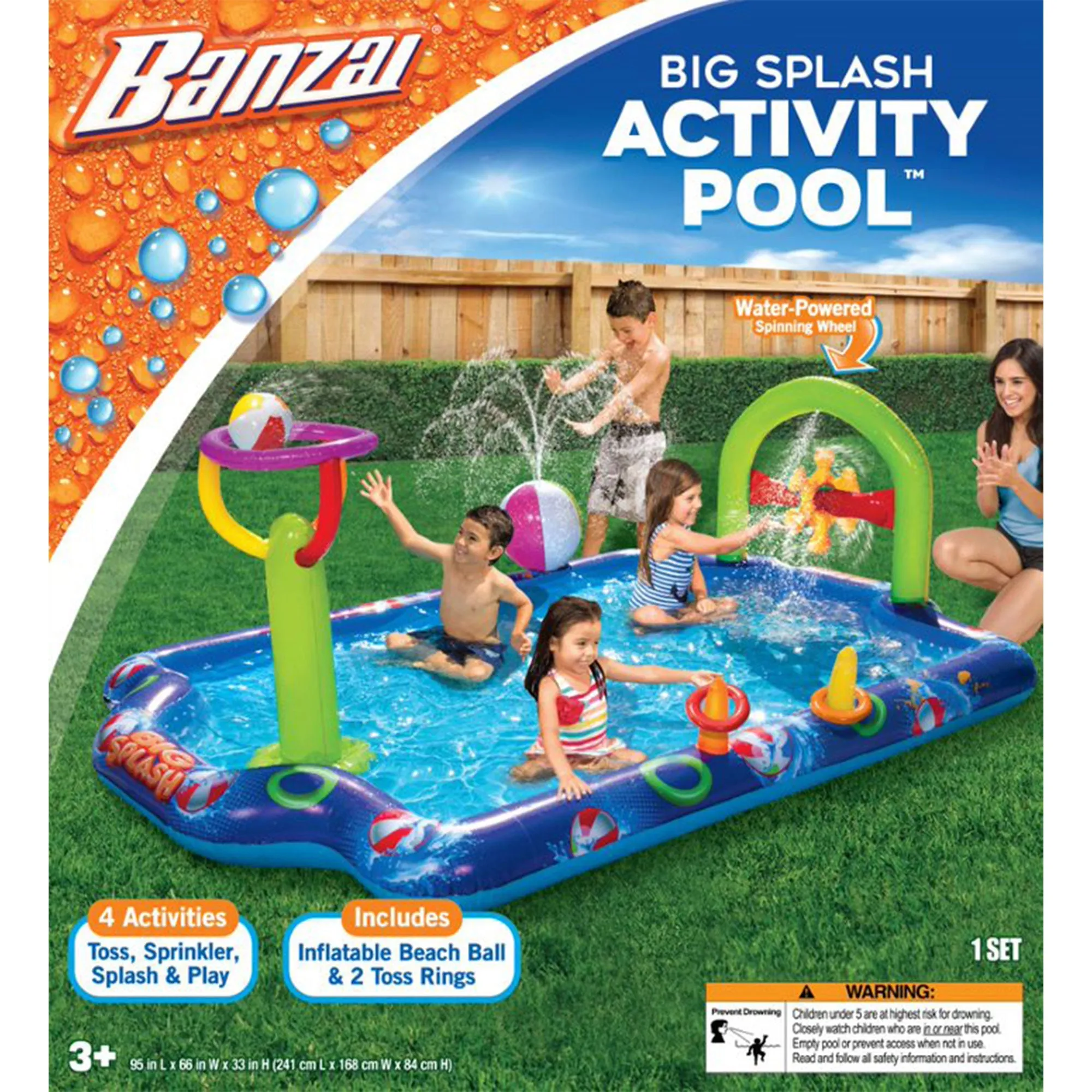 Banzai Big Splash Inflatable Play Center Pool with Beach Balls and Toss Rings