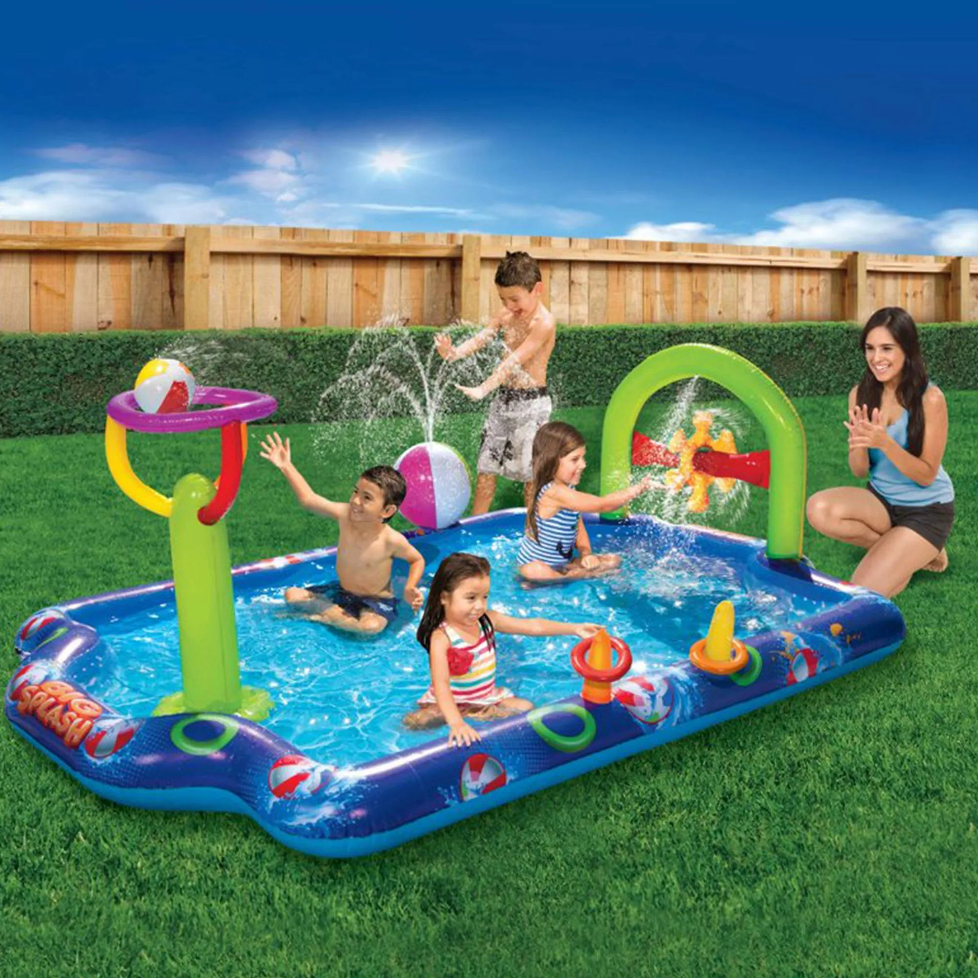 Banzai Big Splash Inflatable Play Center Pool with Beach Balls and Toss Rings