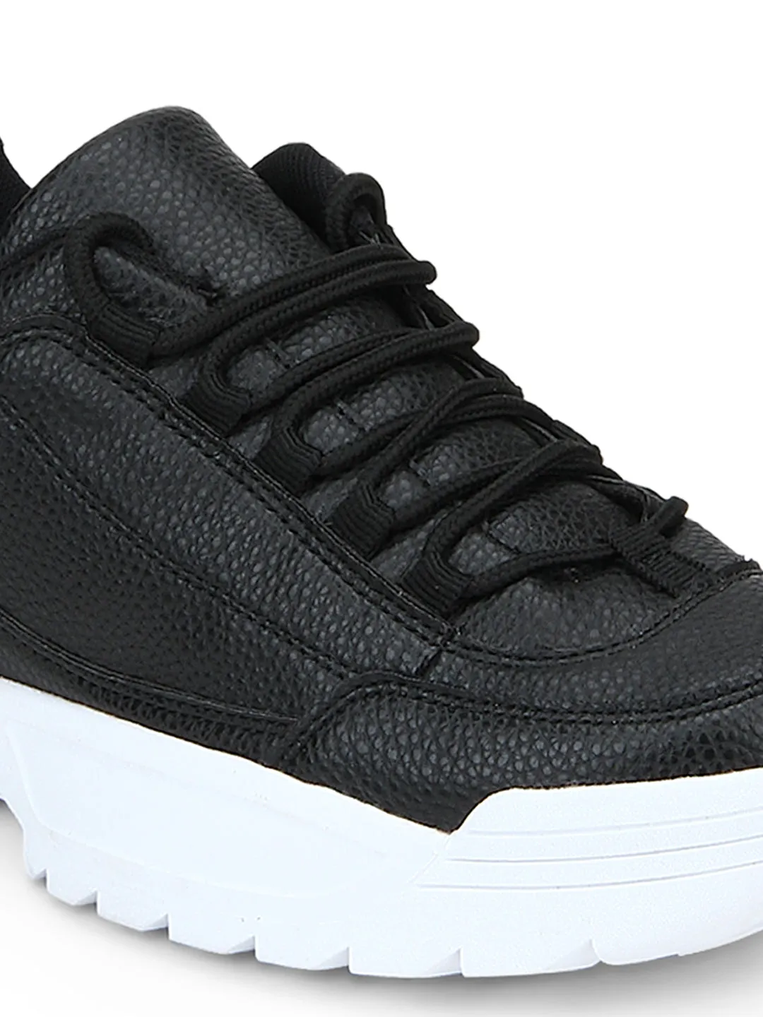 Black Cleated Bottom Lace-Up Sneakers