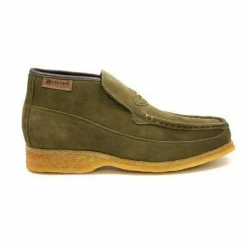 British Walkers Checkers Men's Olive Green Suede Slip Ons