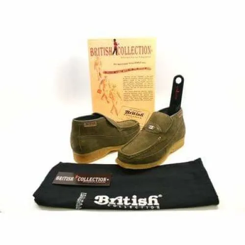 British Walkers Checkers Men's Olive Green Suede Slip Ons