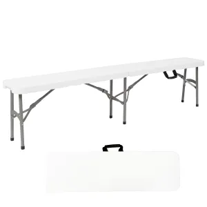 BTExpert 6 feet Plastic Bi Folding Bench Indoor Outdoor Portable Picnic Party Garden Dining Seat Camping Soccer Multipurpose Activities w/Handle UV Waterproof Steel Frame Stackable Fold-in-Half