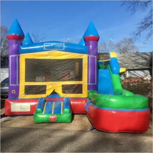 Castle Combo Bounce House Wet Dry Bouncer Rainbow Jumping Party Blow Up Slip And Slide