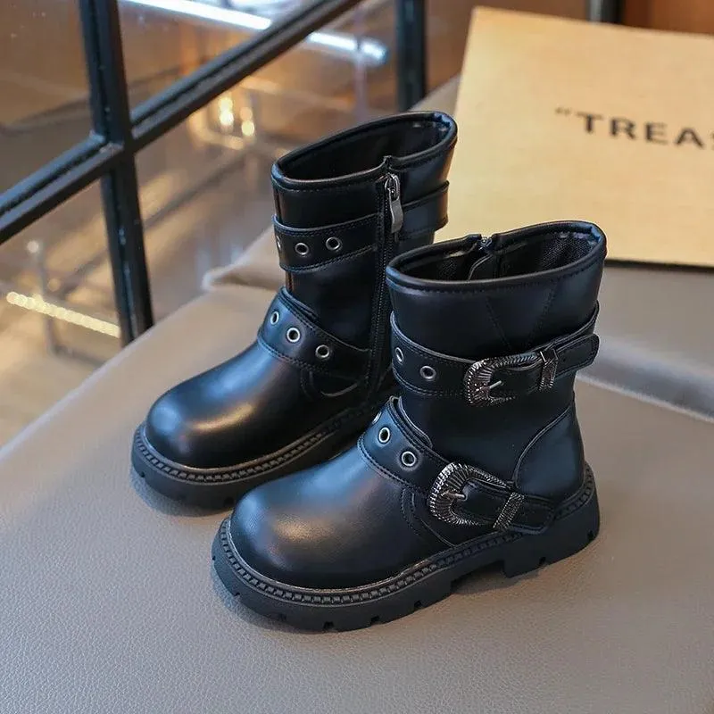 Children's Casual Shoes for Girls - Mid-Calf Leather Boots - TSS287