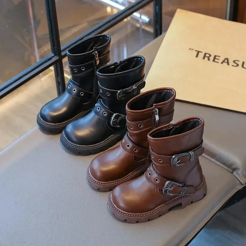 Children's Casual Shoes for Girls - Mid-Calf Leather Boots - TSS287