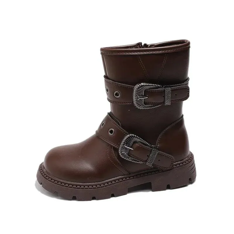 Children's Casual Shoes for Girls - Mid-Calf Leather Boots - TSS287