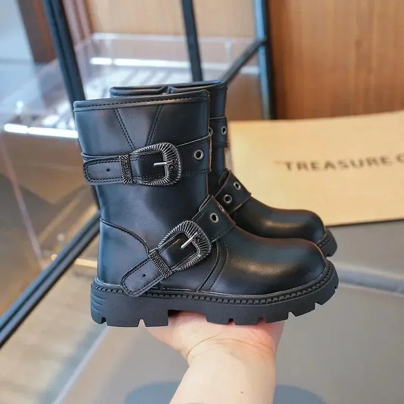 Children's Casual Shoes for Girls - Mid-Calf Leather Boots - TSS287