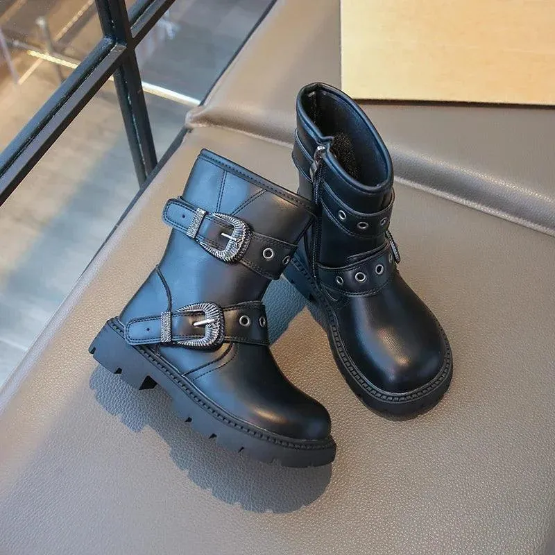 Children's Casual Shoes for Girls - Mid-Calf Leather Boots - TSS287