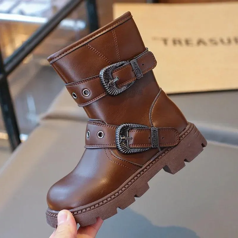 Children's Casual Shoes for Girls - Mid-Calf Leather Boots - TSS287