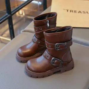 Children's Casual Shoes for Girls - Mid-Calf Leather Boots - TSS287