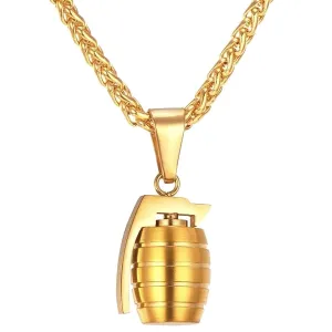 Classy Men Gold Grenade Pendant Necklace