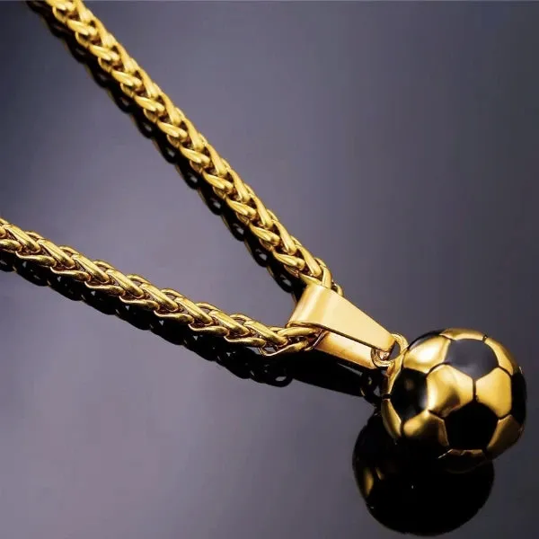 Classy Men Gold Soccer Ball Pendant Necklace