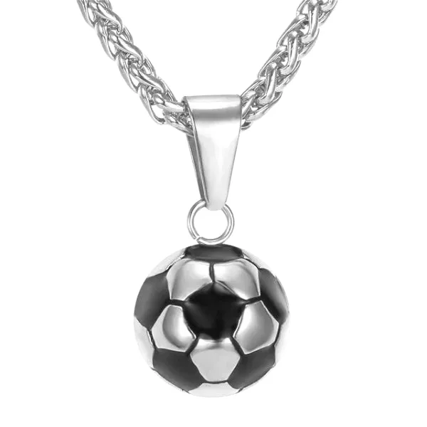 Classy Men Silver Soccer Ball Pendant Necklace