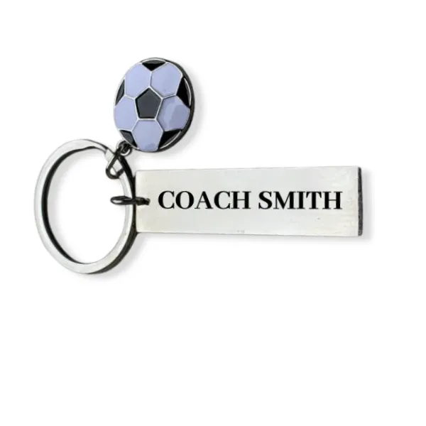 Engraved Soccer Coach Bar Keychain