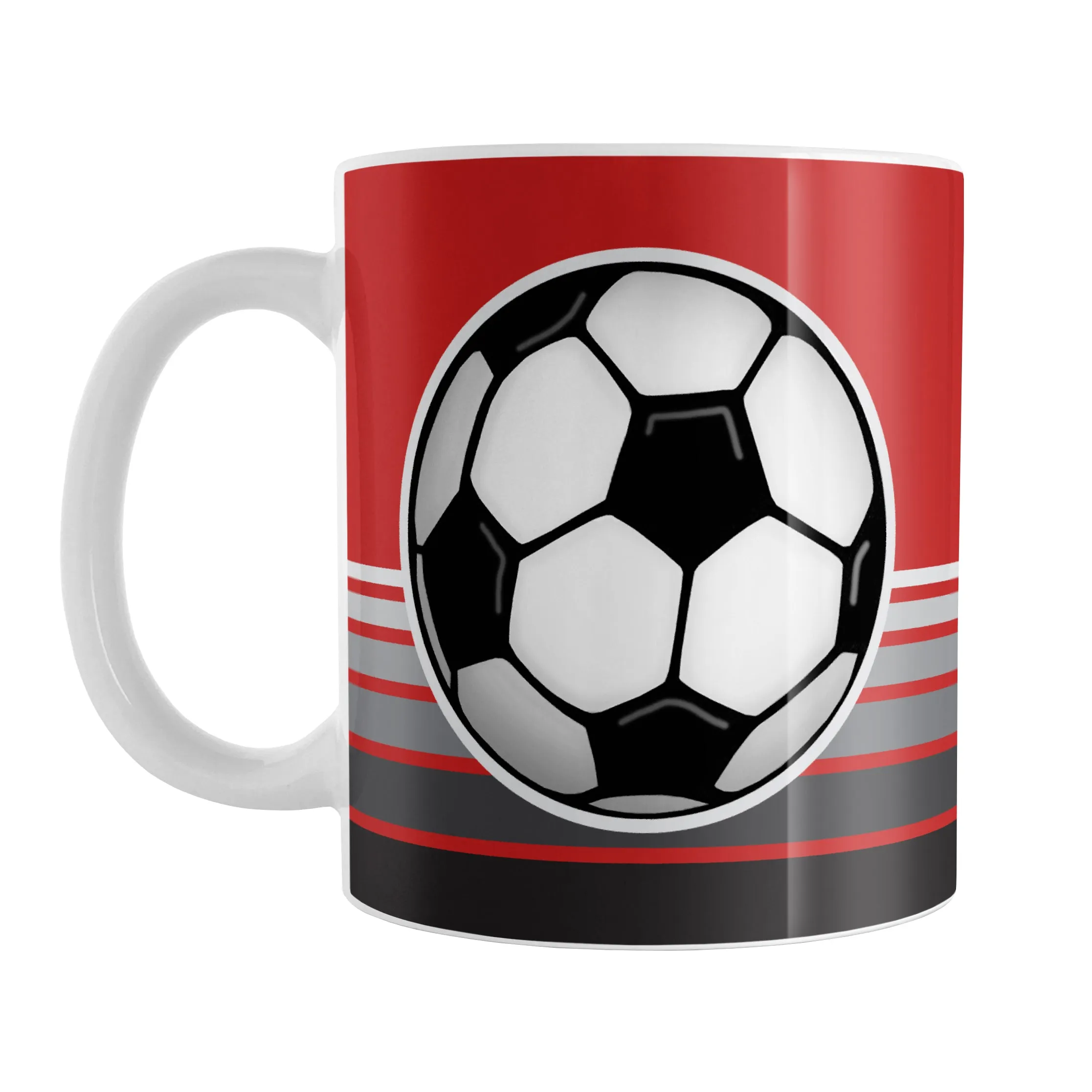 Gray Gradient Lined Red Soccer Ball Mug