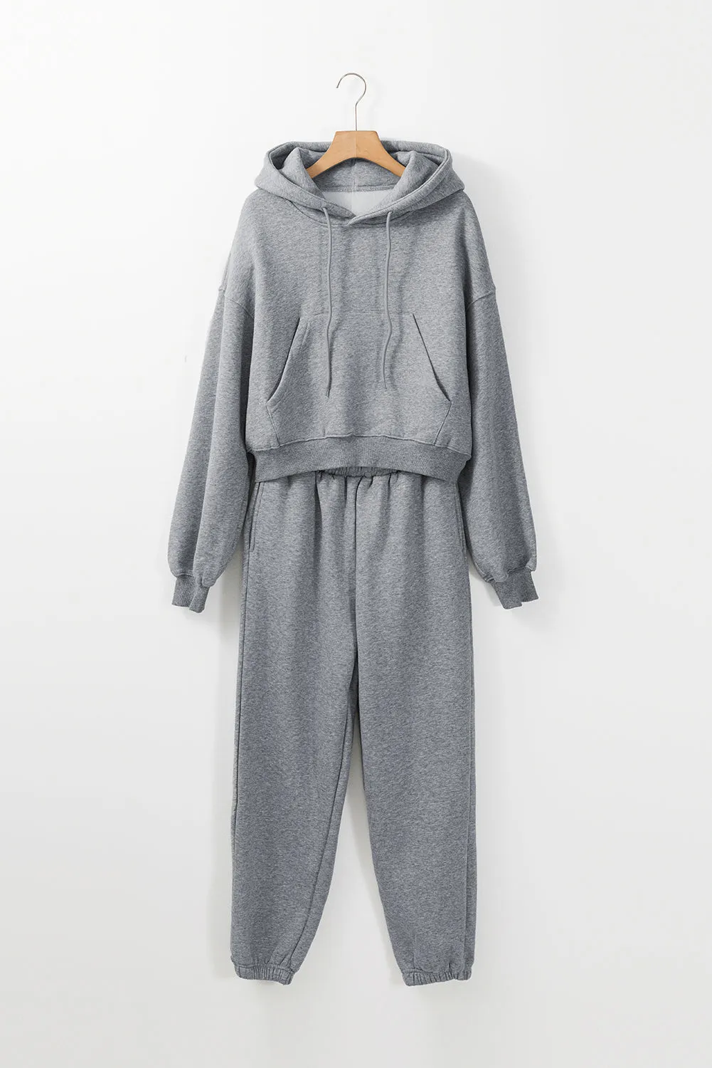 Gray Solid Drop Shoulder Hoodie and Joggers Activewear Set