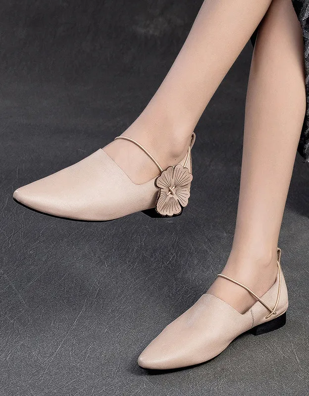 Handmade Retro Leather Pointed Toe Retro Flat Pumps