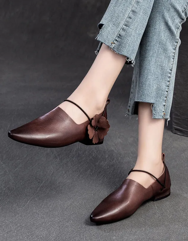 Handmade Retro Leather Pointed Toe Retro Flat Pumps