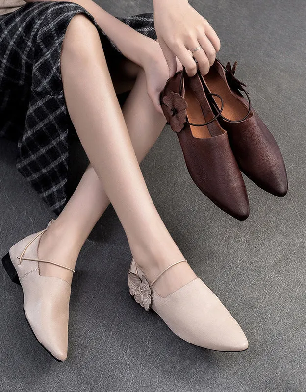 Handmade Retro Leather Pointed Toe Retro Flat Pumps