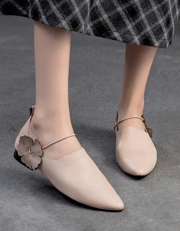 Handmade Retro Leather Pointed Toe Retro Flat Pumps