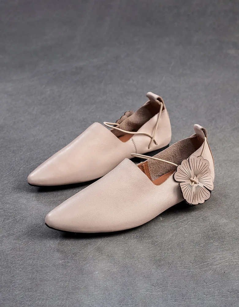 Handmade Retro Leather Pointed Toe Retro Flat Pumps