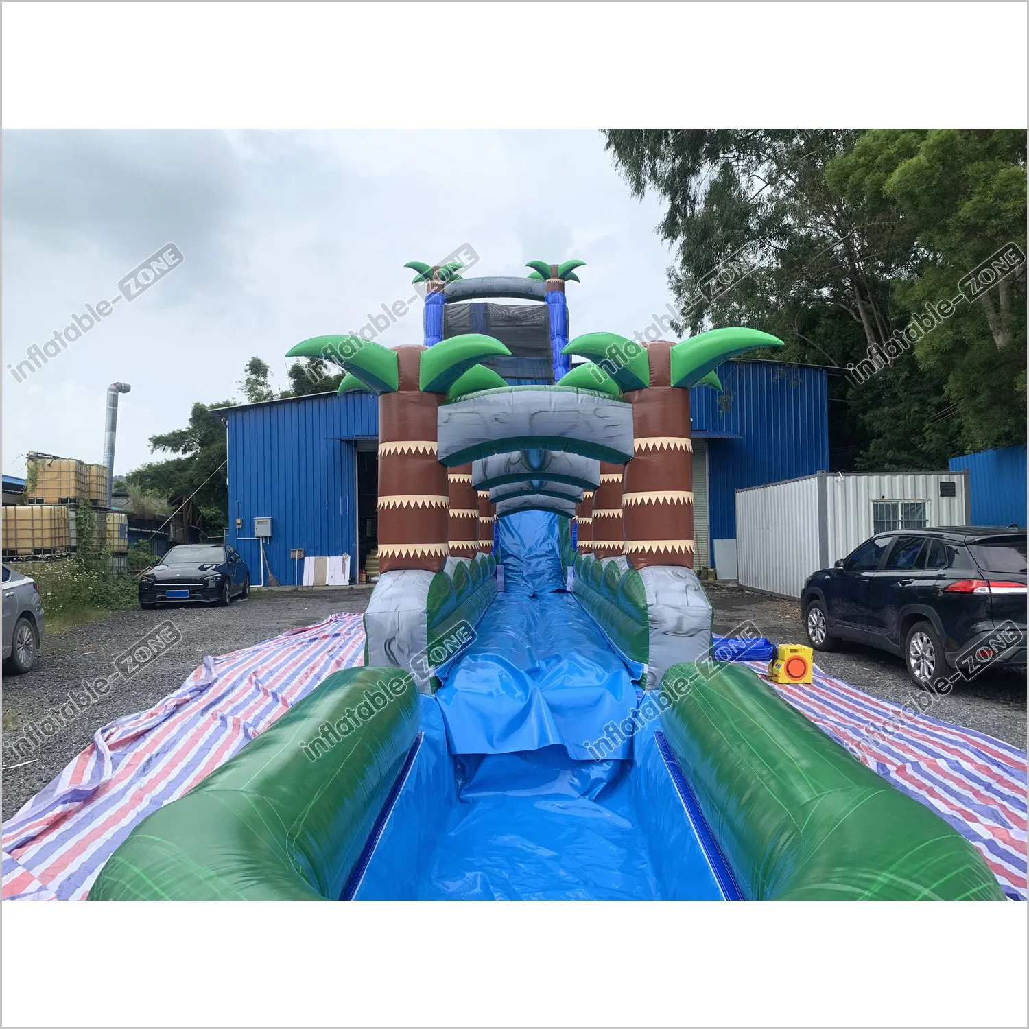 Inflatable Water Slide With Palm Trees Large Outdoor Inflatables Water Play Jumping Castle Slip And Slide Into Pool