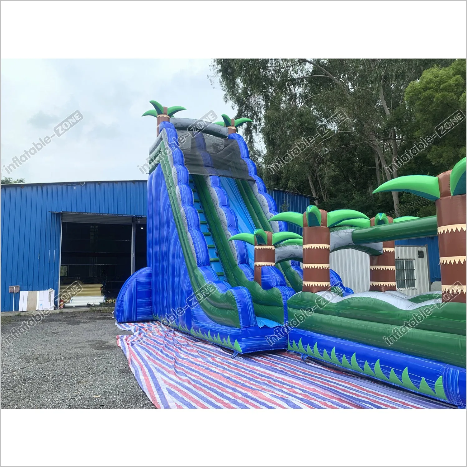 Inflatable Water Slide With Palm Trees Large Outdoor Inflatables Water Play Jumping Castle Slip And Slide Into Pool