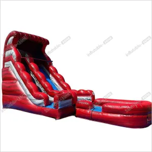 Inflatables Marble Water Slide Red Commercial Inflatable Wet Dry Slip Slide With Blow Up Splash Pool