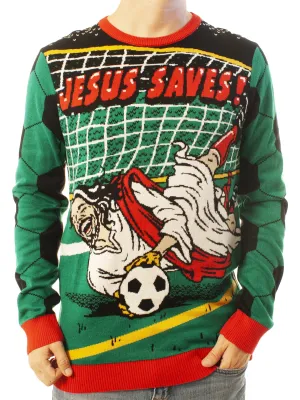 Jesus Saves Jesus Plays Soccer Funny Ugly Christmas Sweater - Jesus Christ Sweater - Christian Shirts Gifts Idea