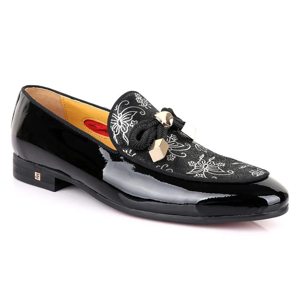 John Foster Gold Flower Graphic Printed  Leather  Shoe