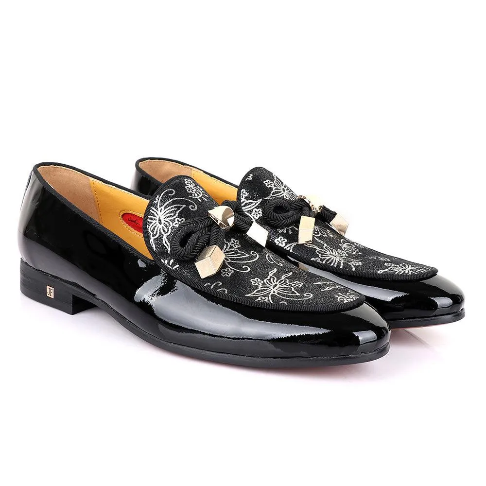 John Foster Gold Flower Graphic Printed  Leather  Shoe