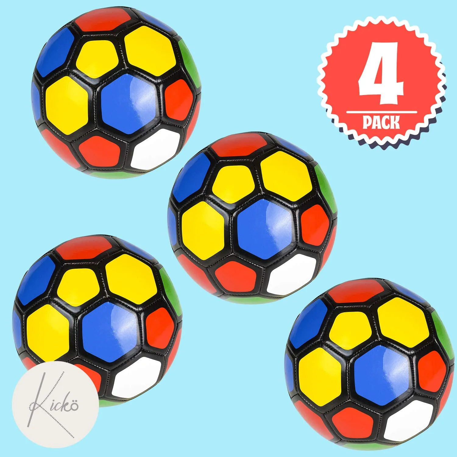 Kicko Multicolor Soccer Ball - Pack of 4 5 Inch Mini Sports Ball - Perfect for Outdoor