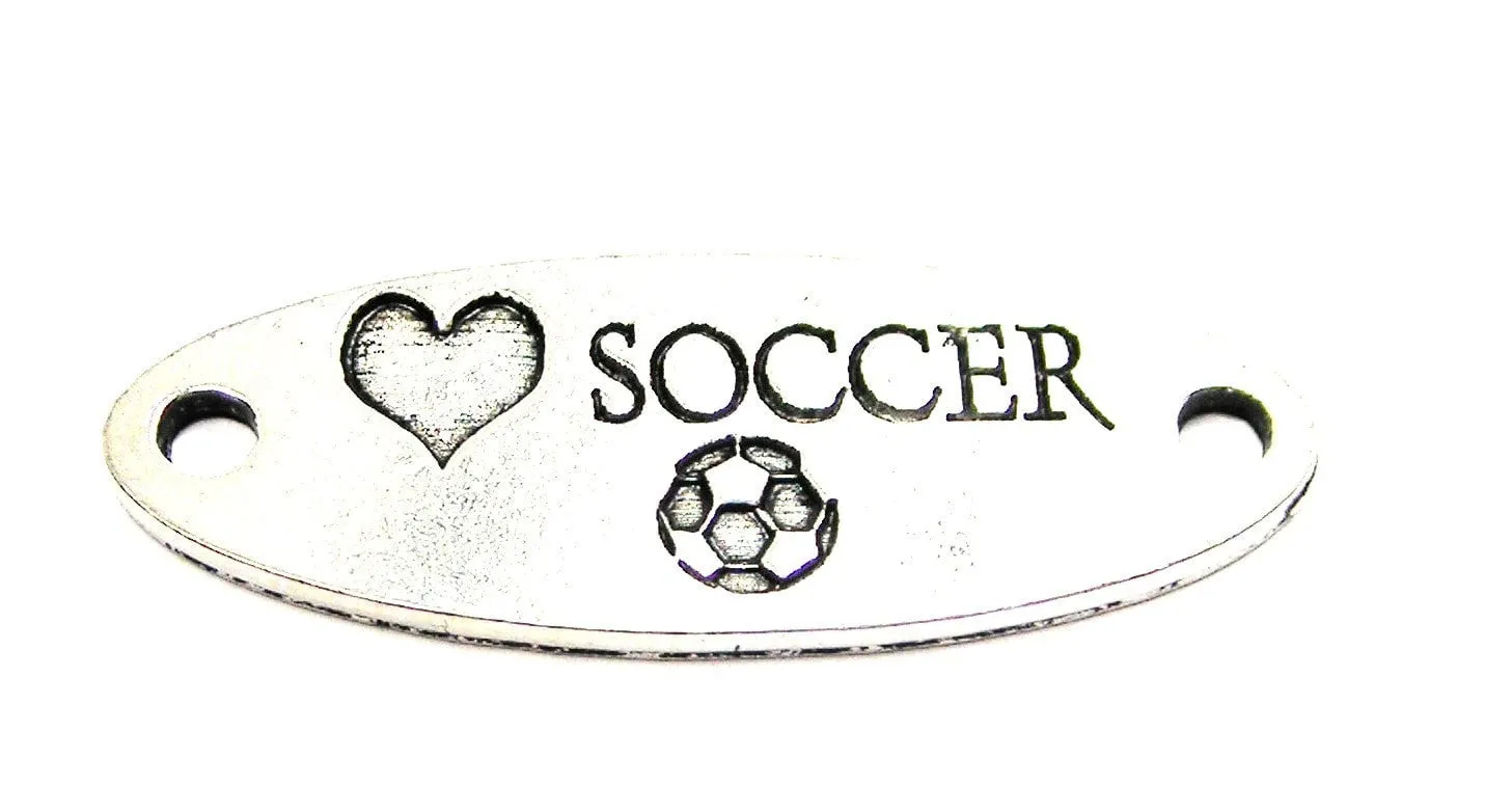 Love Soccer - 2 Hole Connector Genuine American Pewter Charm