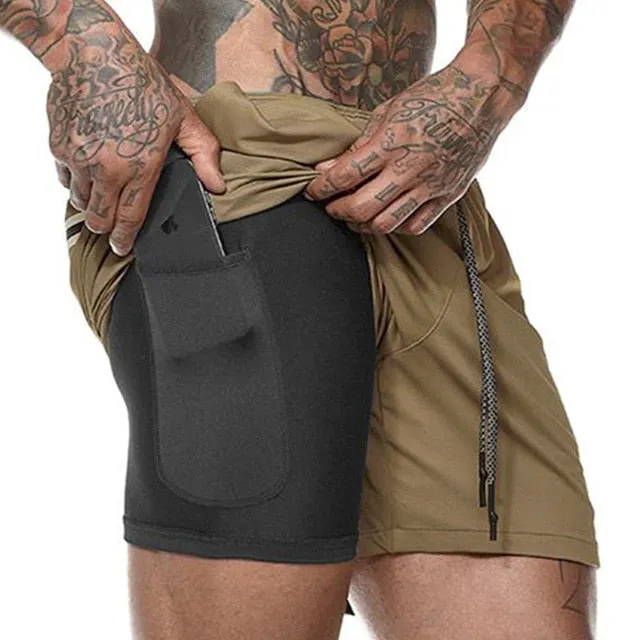 Men's 2 in 1 Running Shorts Mens Sports Shorts Quick Drying Training Exercise Jogging Gym Shorts with Built-in pocket Liner