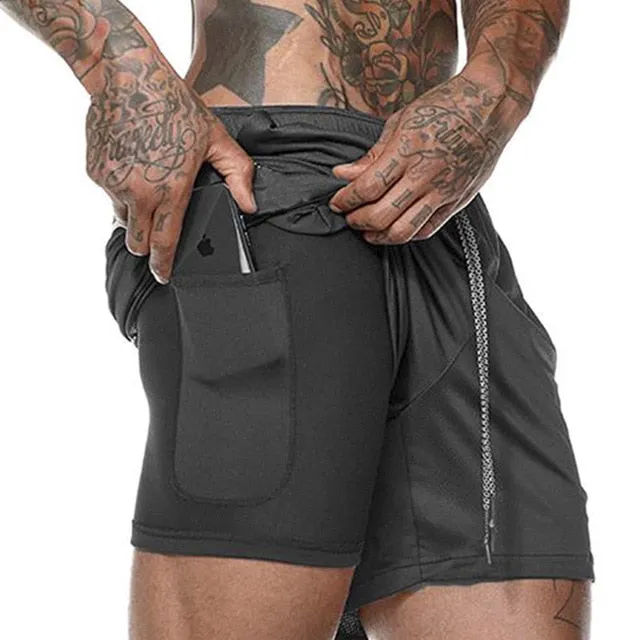 Men's 2 in 1 Running Shorts Mens Sports Shorts Quick Drying Training Exercise Jogging Gym Shorts with Built-in pocket Liner