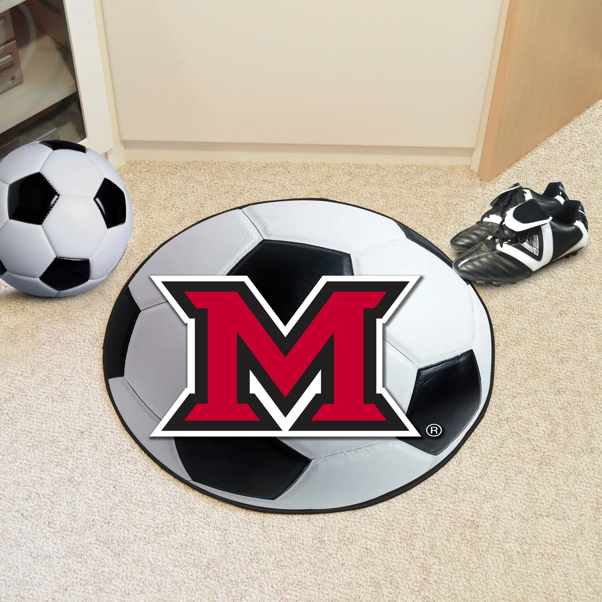 Miami (OH) Redhawks Soccer Ball Rug - 27in. Diameter