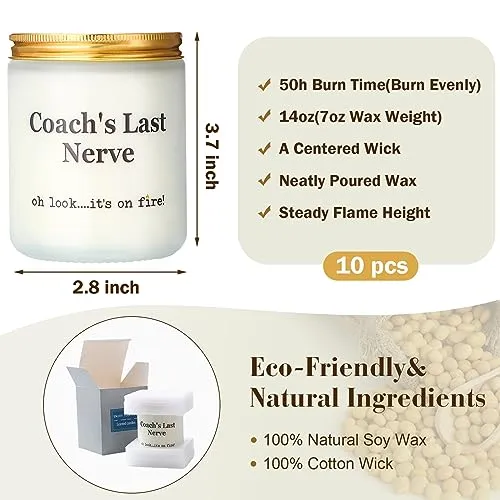 MTLEE 10 Pcs Gifts for Coach, Coach's Last Nerve Scented Candle Cheer Coach Gift Thank You Coach Gifts for Women Men Swim Basketball Baseball Football Soccer Gymnastic Coach