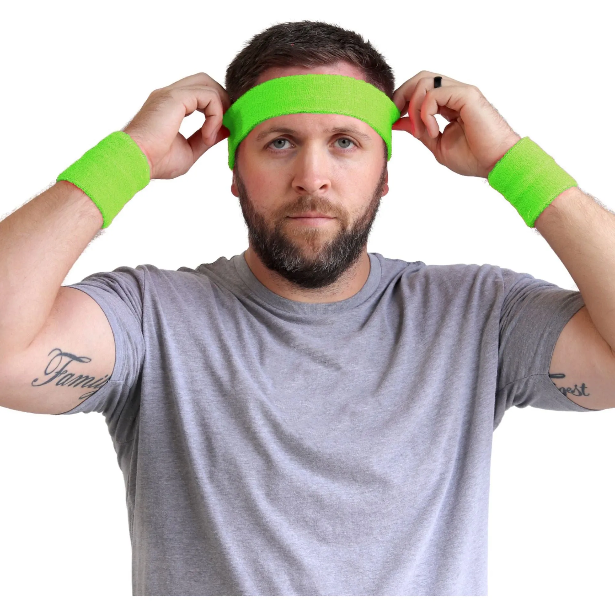 Neon Green Sweatband Set