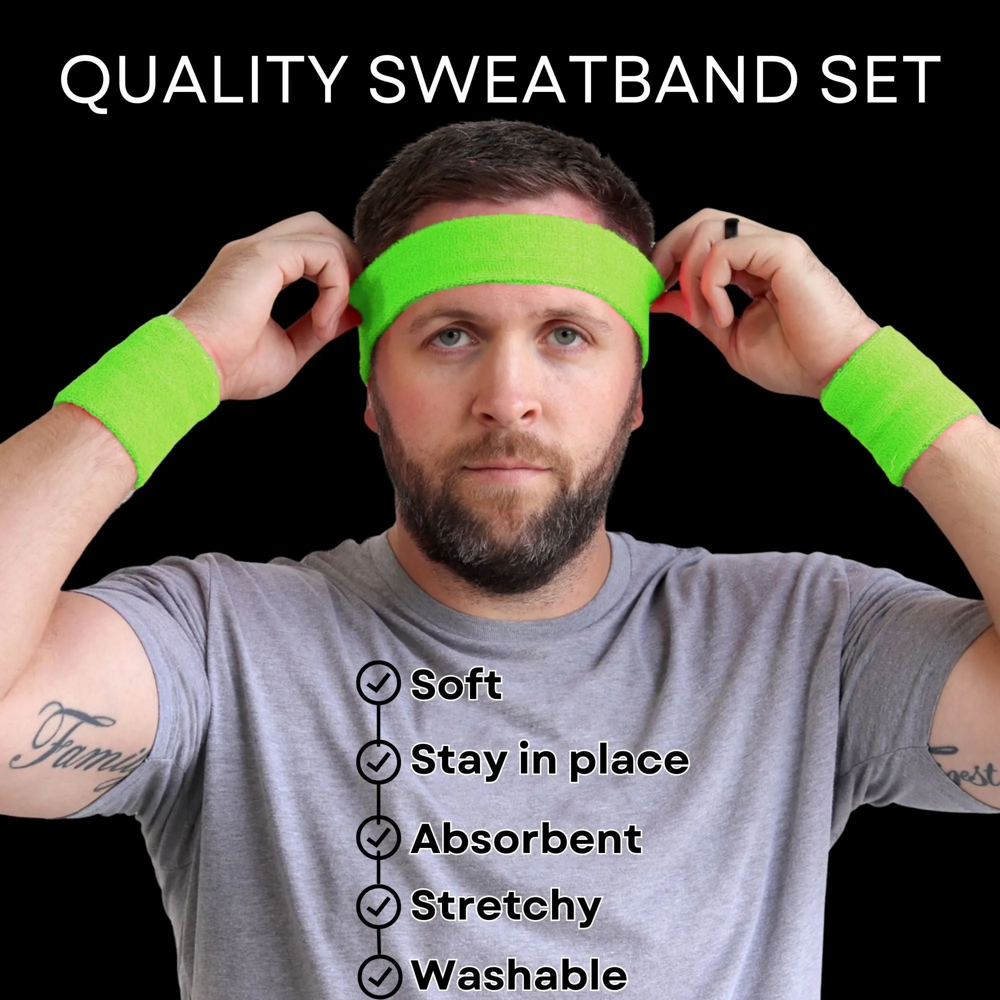 Neon Green Sweatband Set