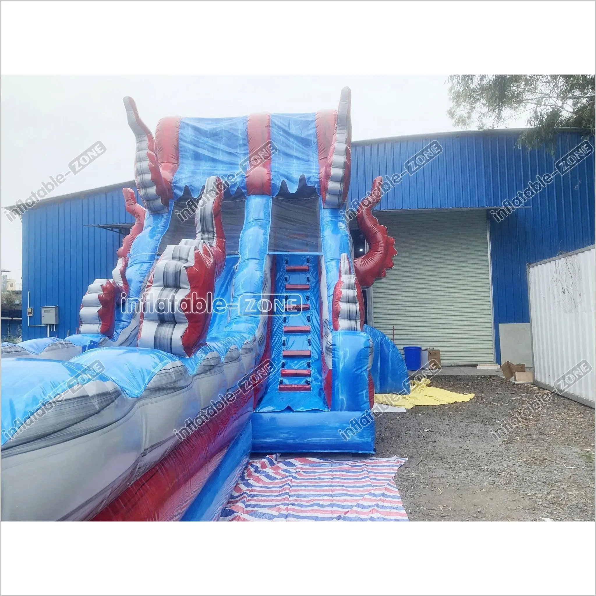 Ocean Theme Large Inflatable Waterslide With Splash Pool Blow Up Slip And Slide For Kids And Adults