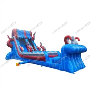 Ocean Theme Large Inflatable Waterslide With Splash Pool Blow Up Slip And Slide For Kids And Adults