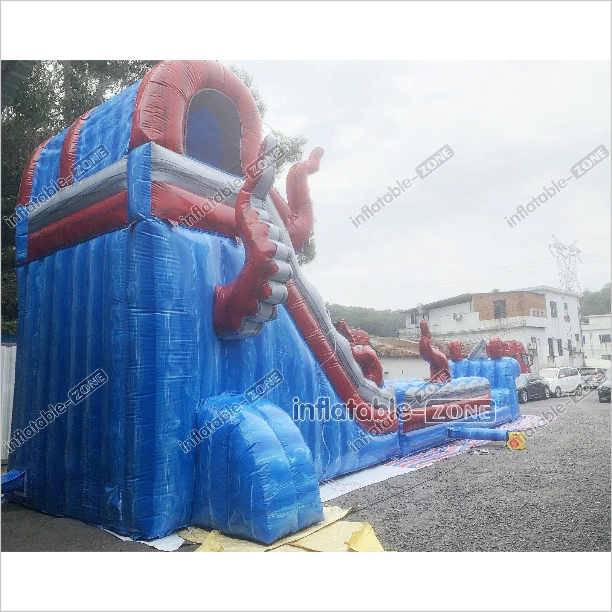 Ocean Theme Large Inflatable Waterslide With Splash Pool Blow Up Slip And Slide For Kids And Adults