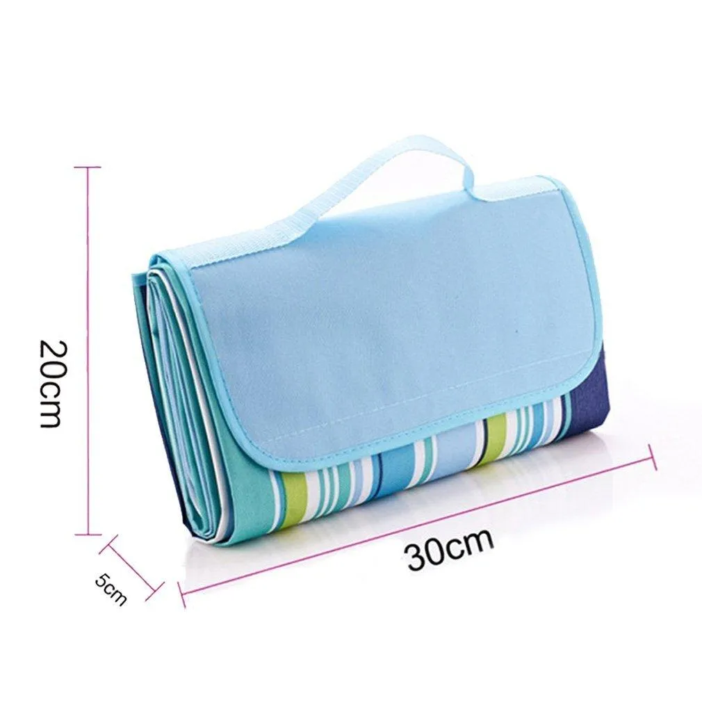 Outmall Beach Blanket, Portable Foldable Waterproof Sandproof Mat Outdoor Travel Camping Picnic Blanket Tote for BBQ Hiking Backyard Grass Sports and Games - 79&quot; L x 57&quot; W Size (Blue Stripe)