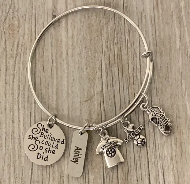 Personalized Engraved Soccer Bracelet- She Believed She Could