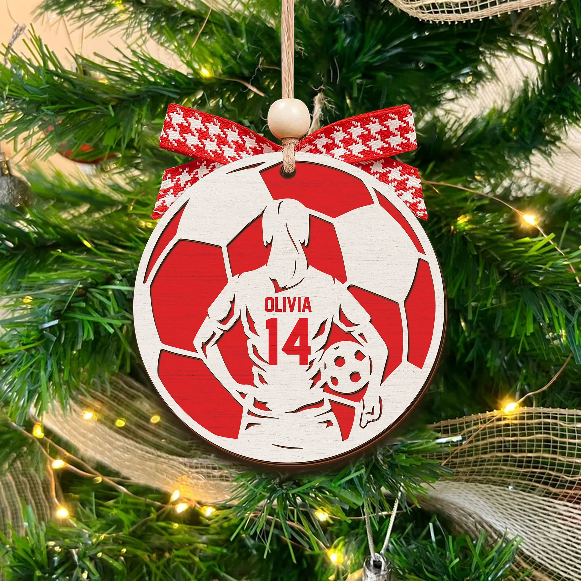 Personalized Football Ornament, 2 Layered and Engraved Wooden Ornament  CF430